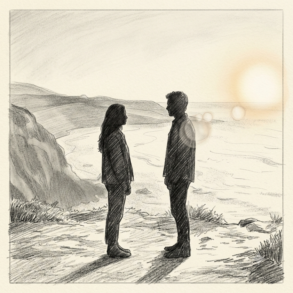Two silhouettes facing each other in soft light, symbolizing quiet human connection and unspoken understanding