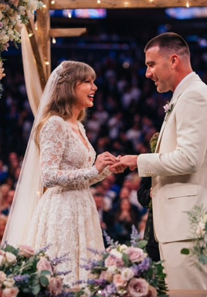 Taylor Swift and Travis Kelce amid growing speculation surrounding reports of their alleged wedding ceremony